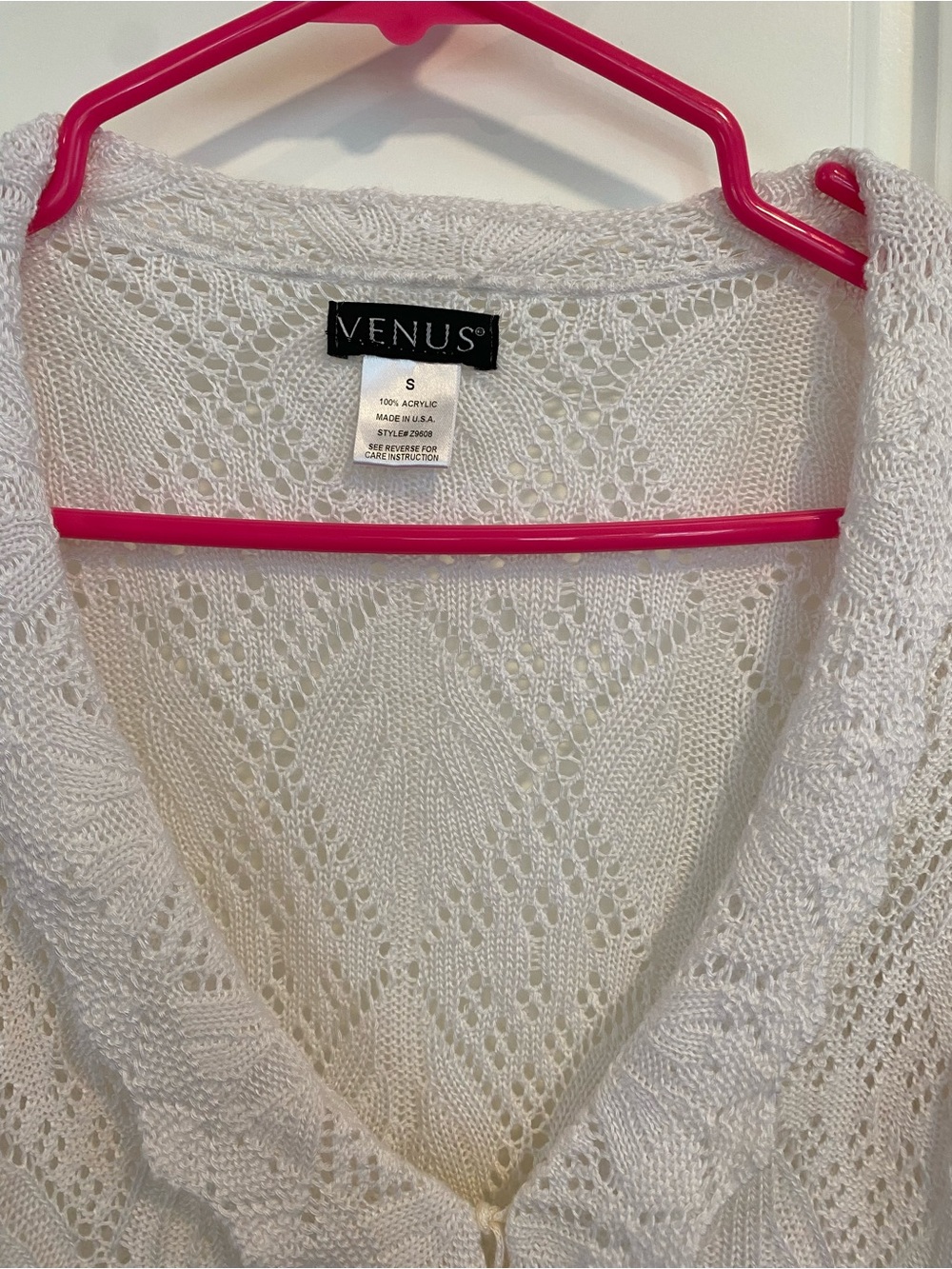 VENUS White Open-Knit Ruffle-Front Cardigan - Picture 2 of 2